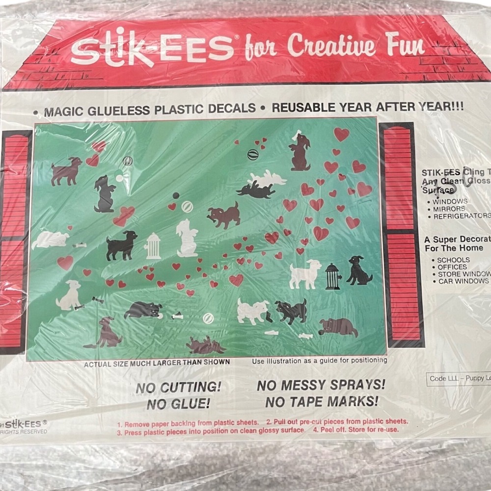Vtg Stik-ees Window Clings 90s Teacher School puppy love‎ dog hydrant toys